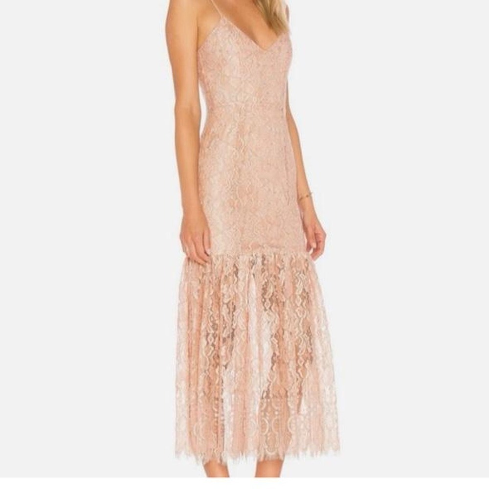 Revolve NBD Brielle dusty rose lace midi dress formal V neck drop waist XS